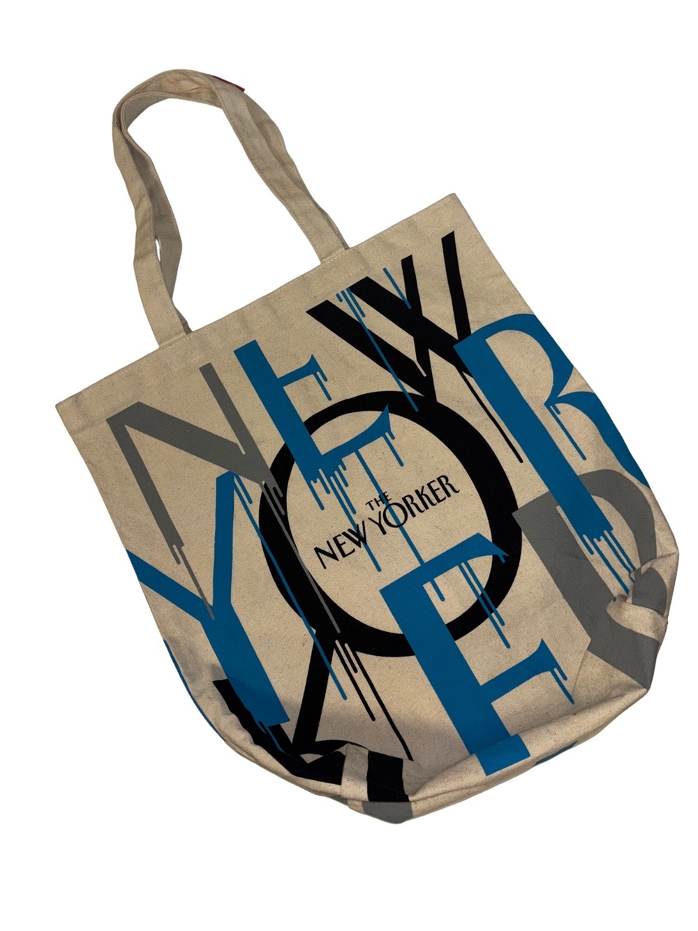 The New Yorker Beige Canvas Tote with Blue & Black Graphic
